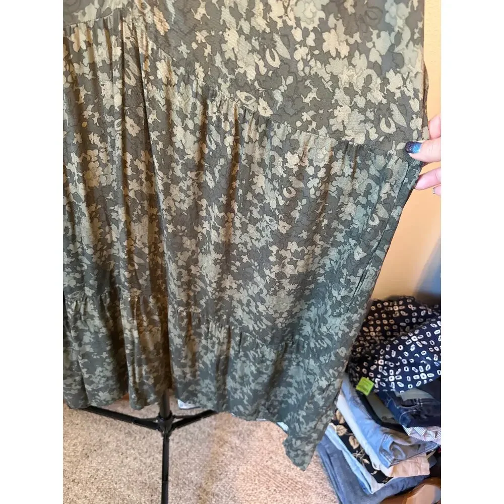 Democracy Tiered Flowy House Dress Thyme Green Floral 3X NWT